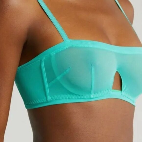 NWT $78 HAH Wired Sheer Mesh Unlined Bra Teal Blue Green Fairy Sz 30-38B - Picture 3 of 7